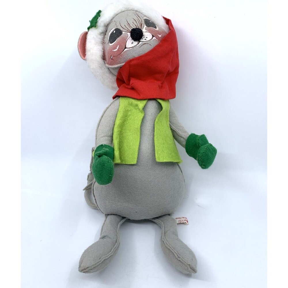 Vintage Annalee Mobilitee Christmas Mouse Doll 14” Poseable Felt USA Green Vest - Picture 1 of 11